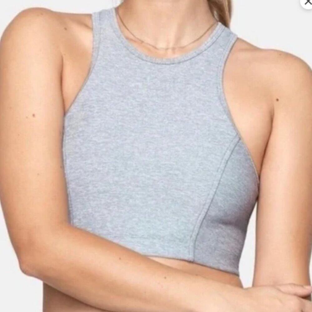Outdoor Voices Athena Racerback Sports Bra Crop Top Heathered Gray - Large